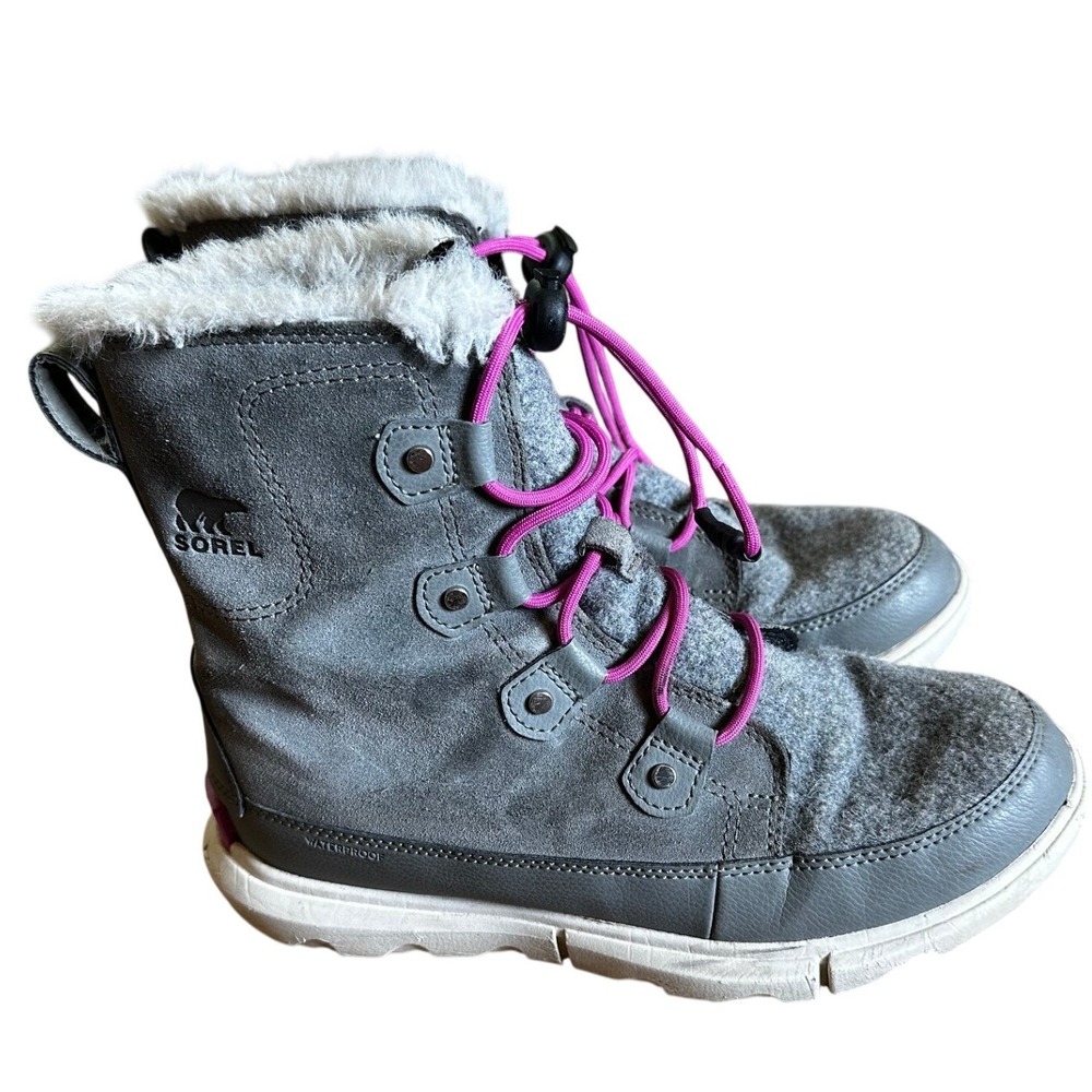 Sorel Grey Pink Explorer Joan Waterproof Winter Boots Women's 6